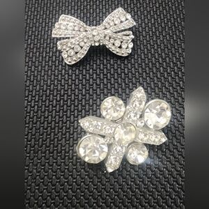 Elegant Silver Tone Crystal Brooch Bundle